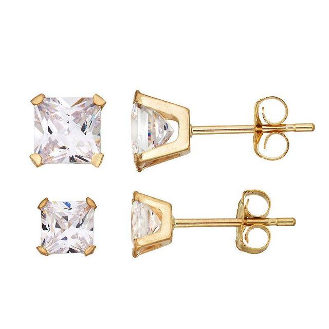 Taylor Grace 10k Gold Cubic Zirconia Square Stud Earring Set, Womens, White Product Image