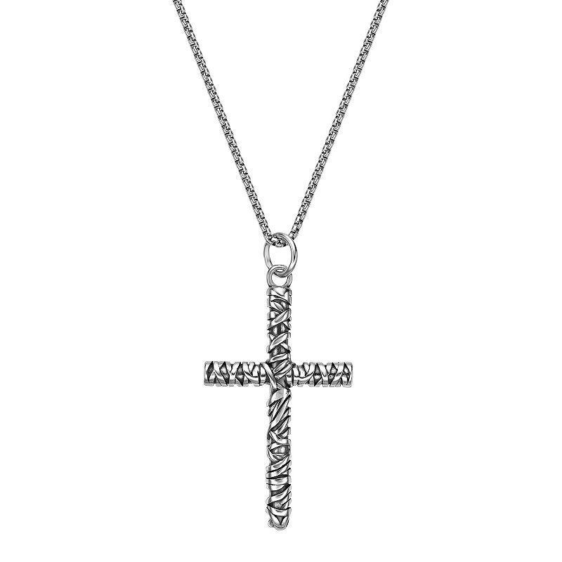 Mens LYNX Antiqued Finish Stainless Steel Cross Pendant Necklace Product Image