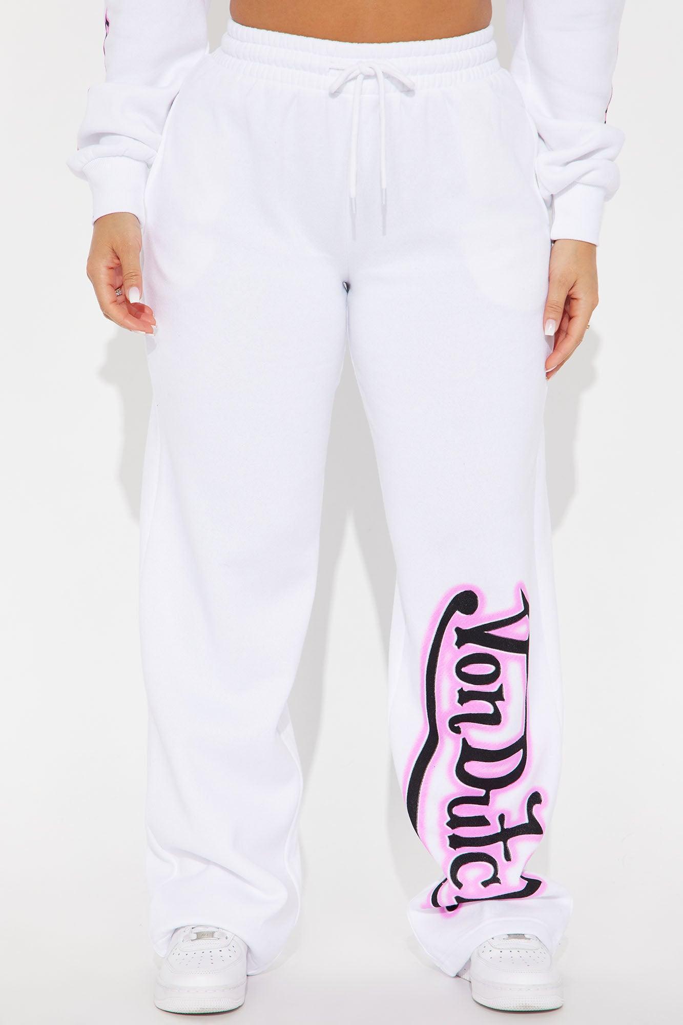 Von Dutch Graffiti Wide Leg Pant - White/Pink Product Image