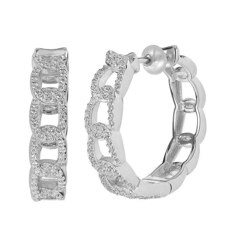 Judy Crowell Sterling Silver Chain Link CZ Hoop Earrings, Womens Product Image