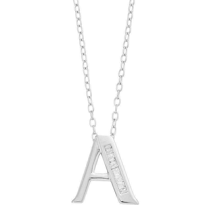 Sterling Silver Baguette Diamond Initial Pendant Necklace, Womens X Product Image