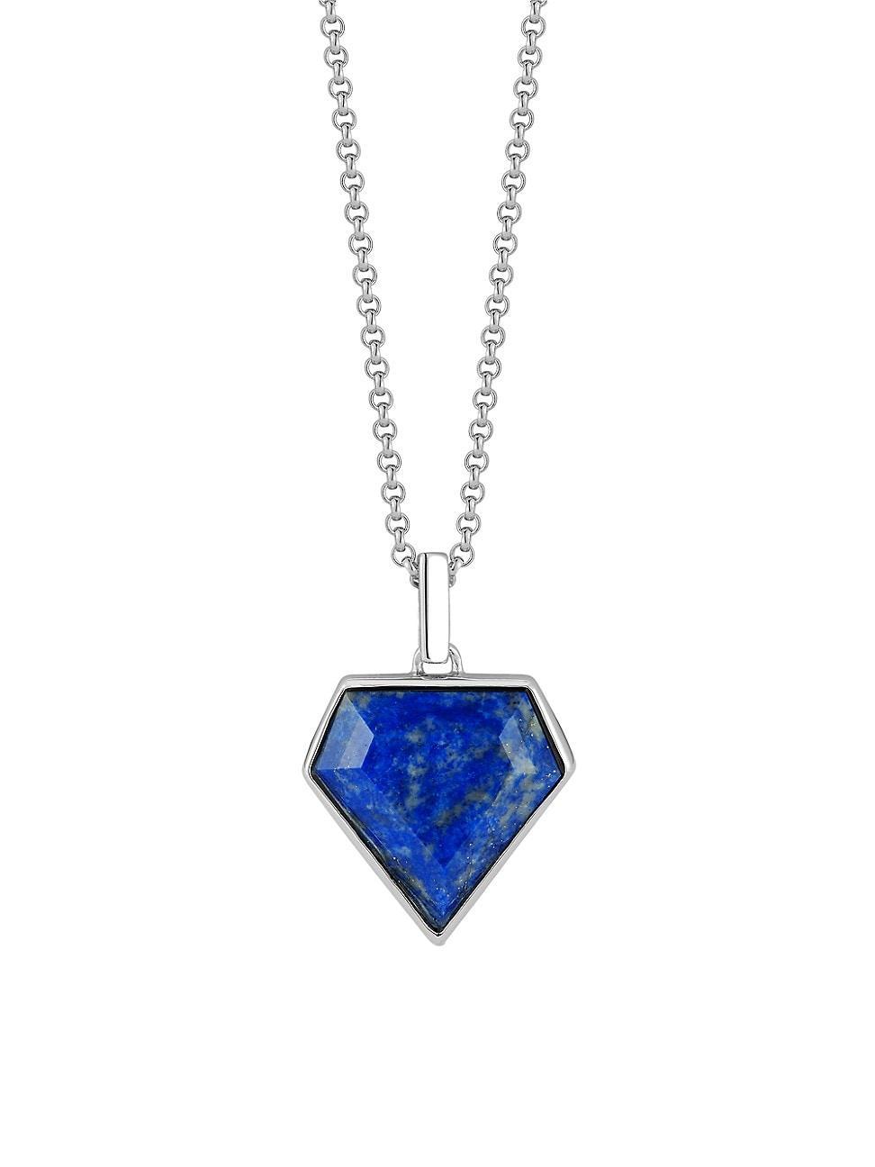 Mens Lapis Pentagon & Sterling Silver Pentagon Pendant Necklace Product Image