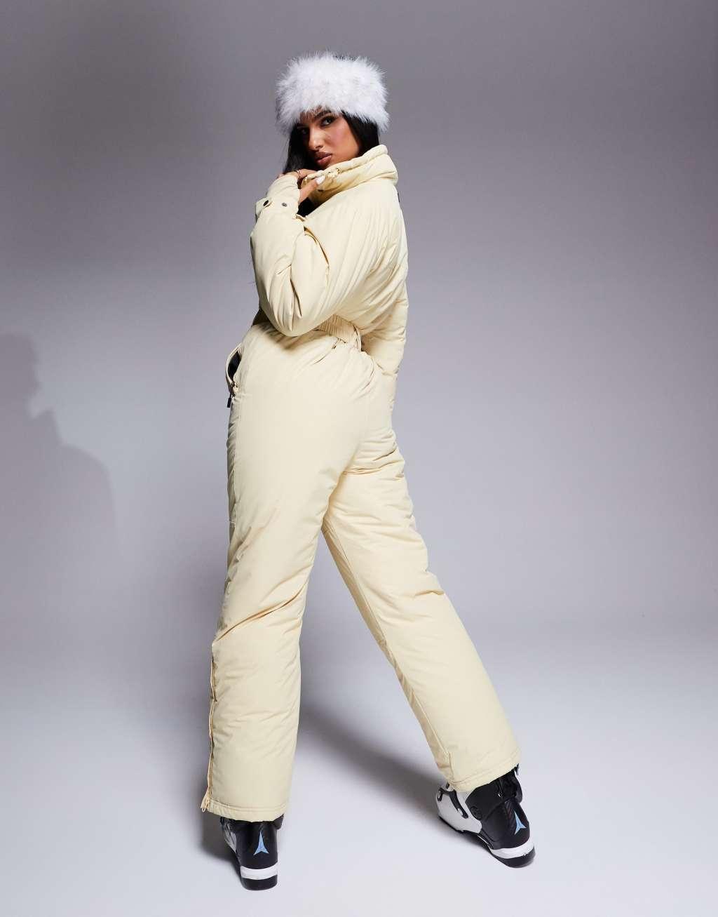 ASOS 4505 Ski retro belted ski suit with funnel neck in buttermilk Product Image