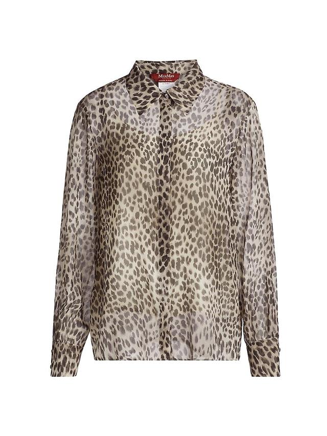 Womens Valzer Leopard Silk Long-Sleeve Shirt Product Image