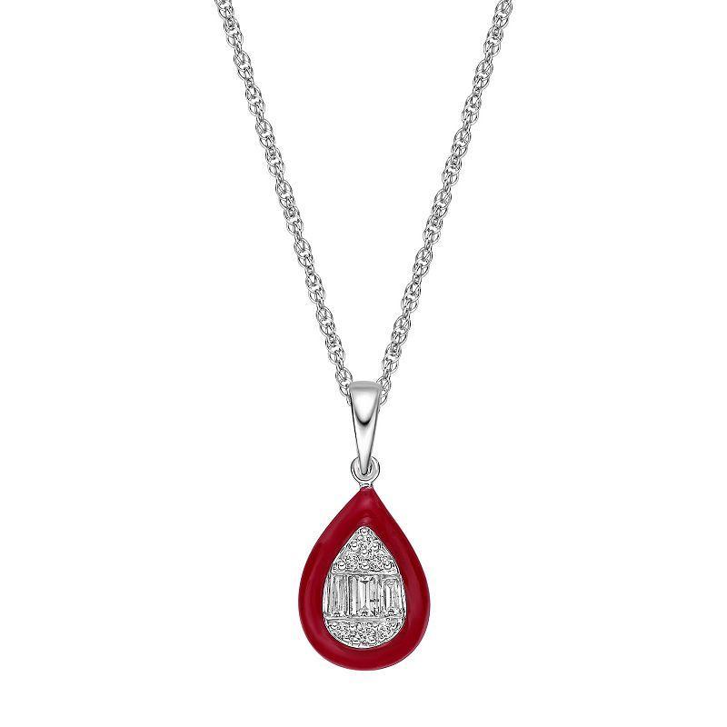 Gemminded Sterling Silver 1/6 Carat T.W. Diamond Red Ceramic Pendant, Womens Product Image