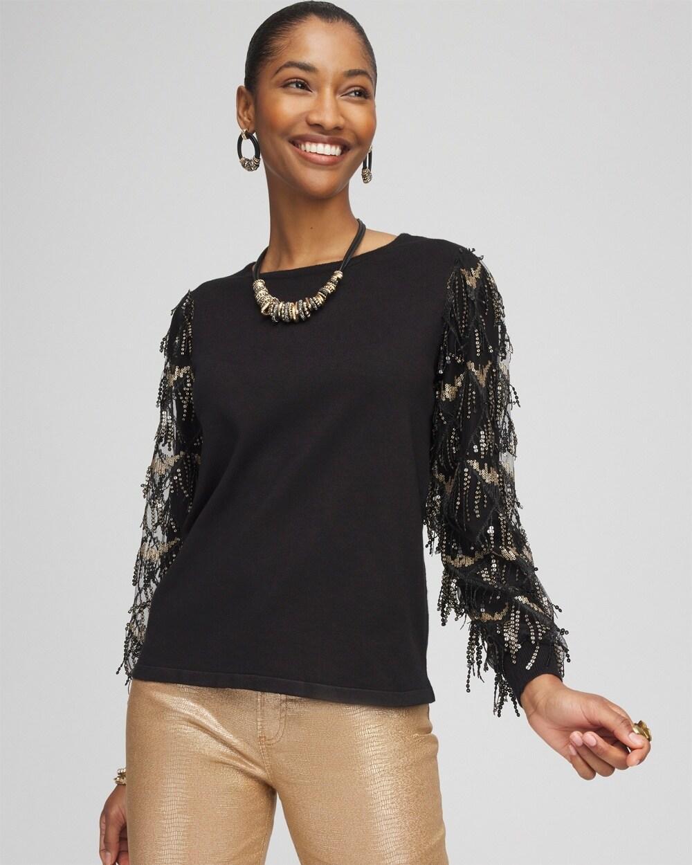 Sequin Ruffle Pullover Sweater Product Image