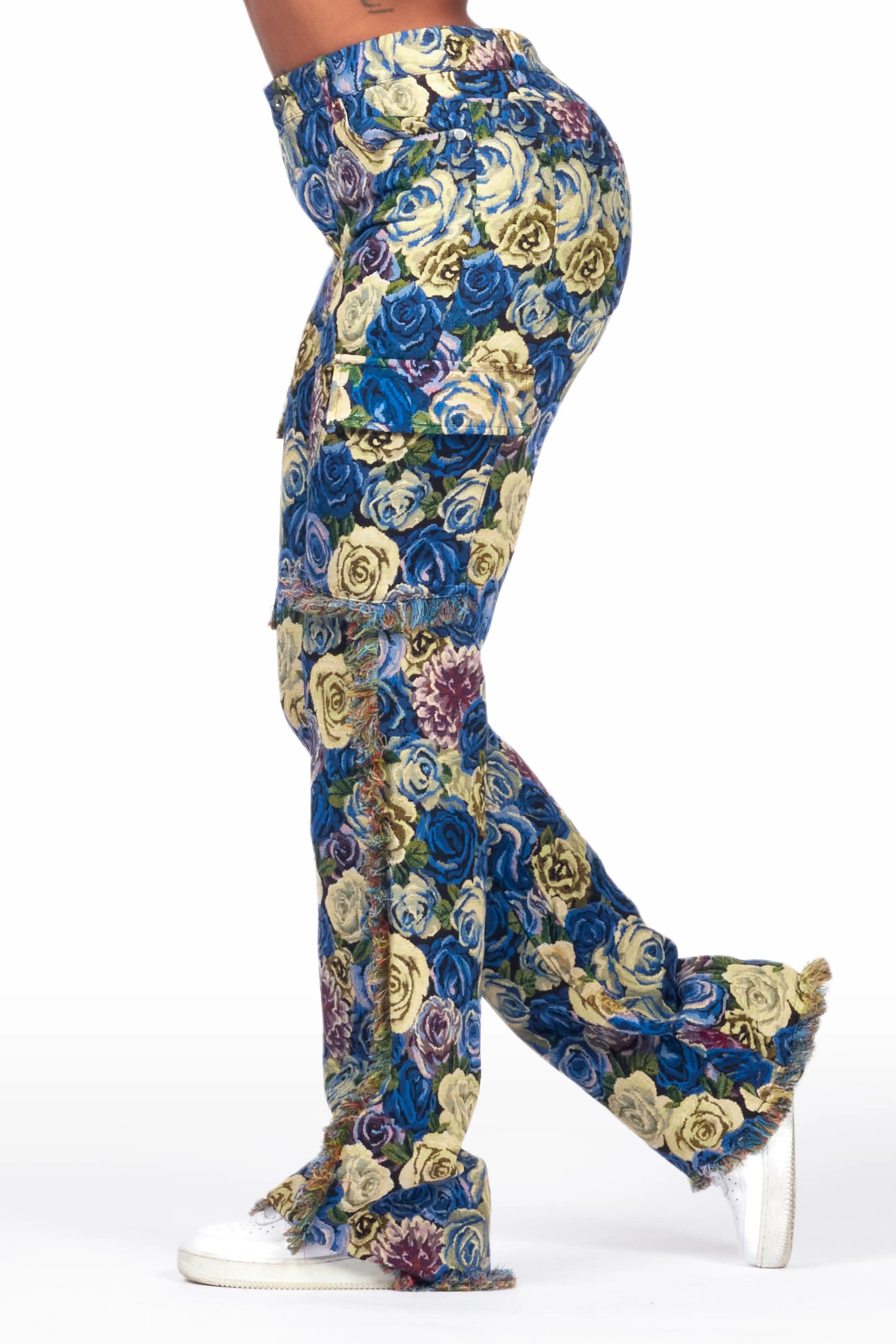 Darresha Blue Floral Tapestry Stacked Pant Female Product Image