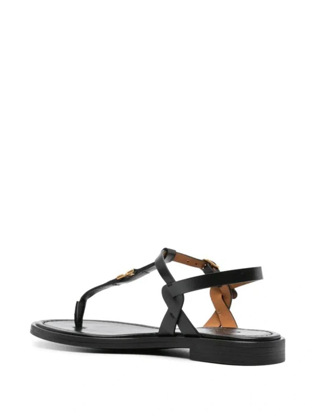 CHLOÉ Marcie Leather Flat Thong Sandals In Black Product Image