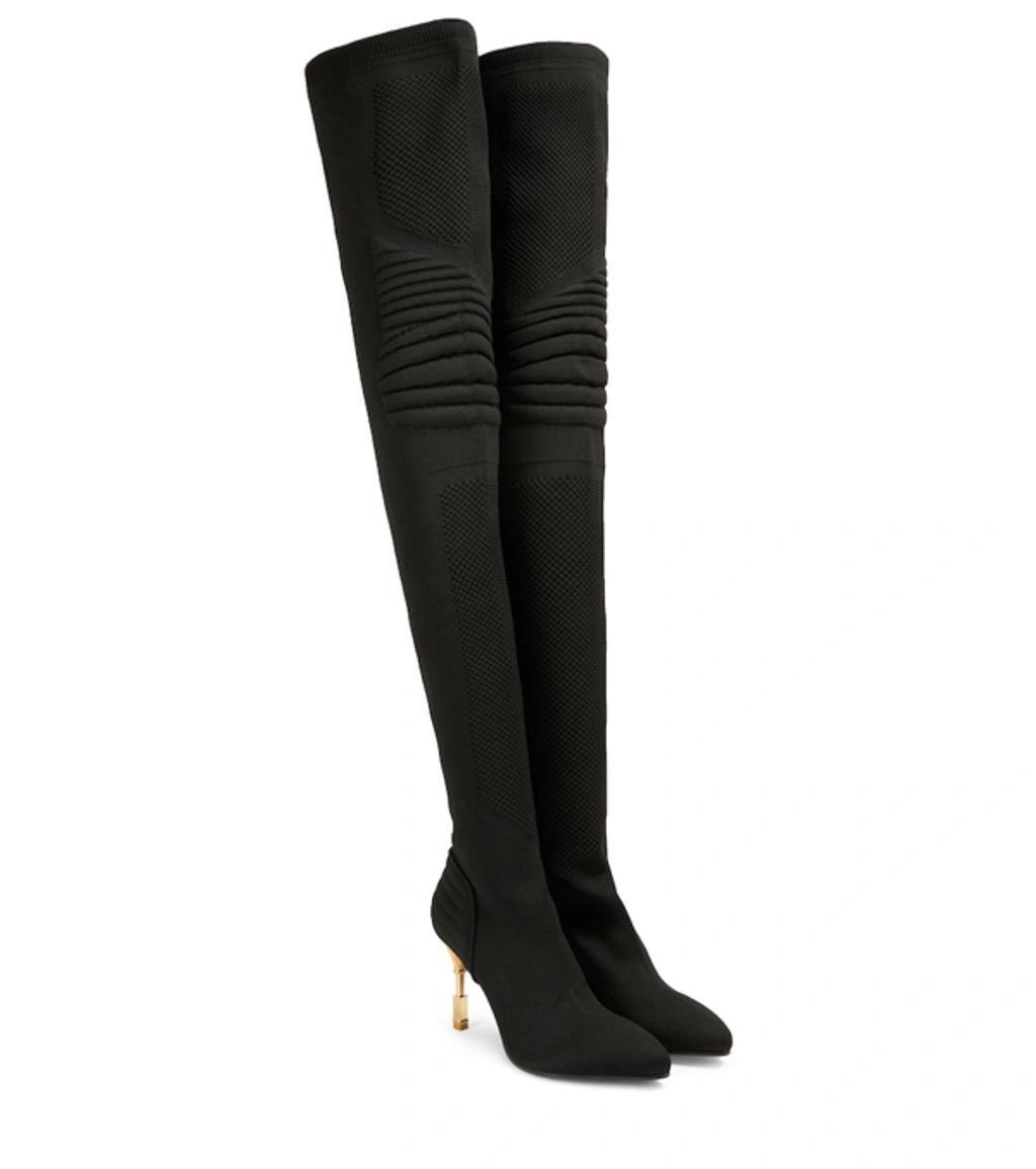 BALMAIN Moneta Knit Over-the-knee Boots In Noir Product Image