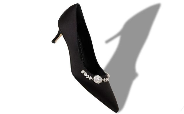 LAMIKPUMP Black Satin Embellished Pumps Product Image