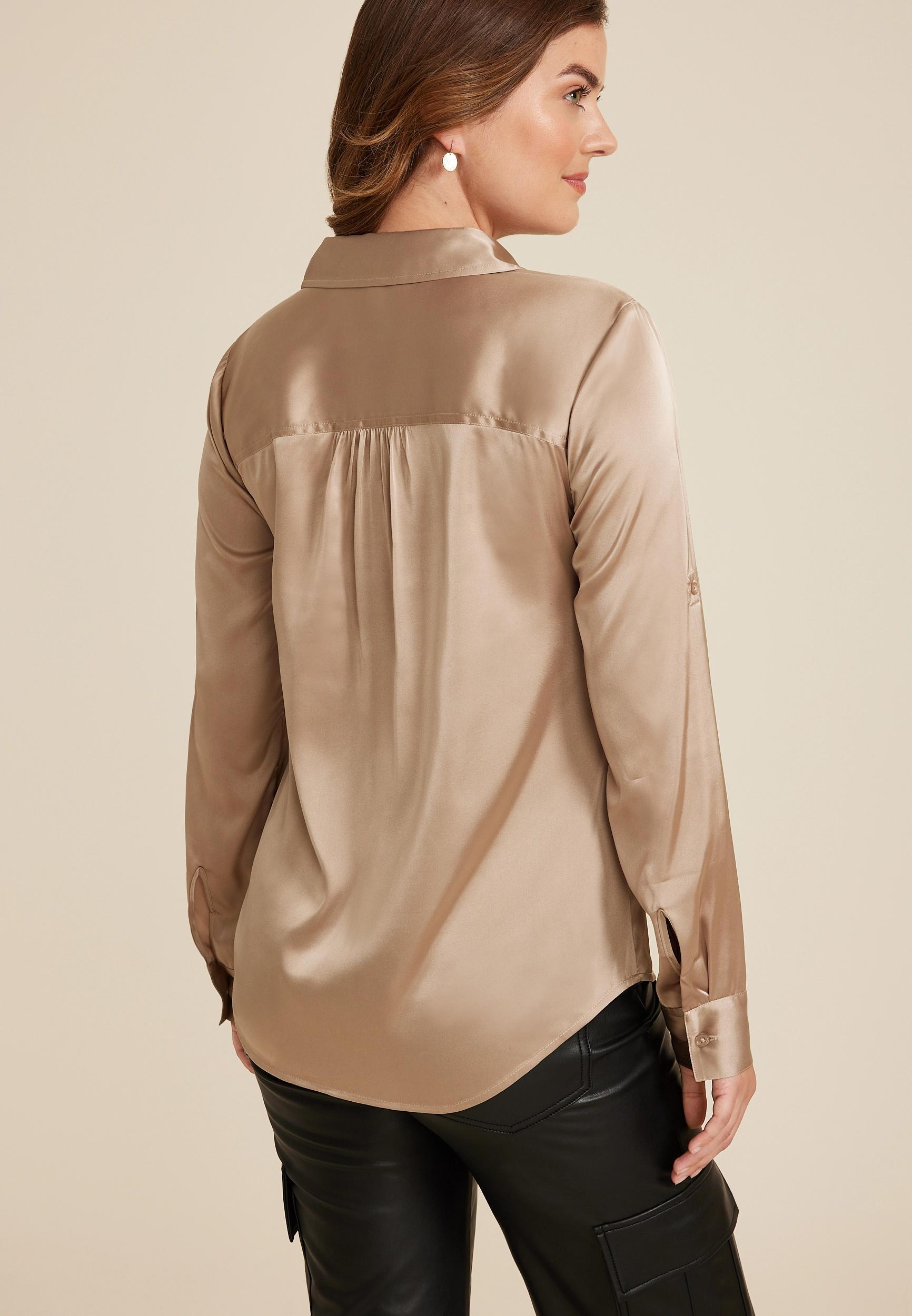 Winona Satin Button Down Blouse Product Image