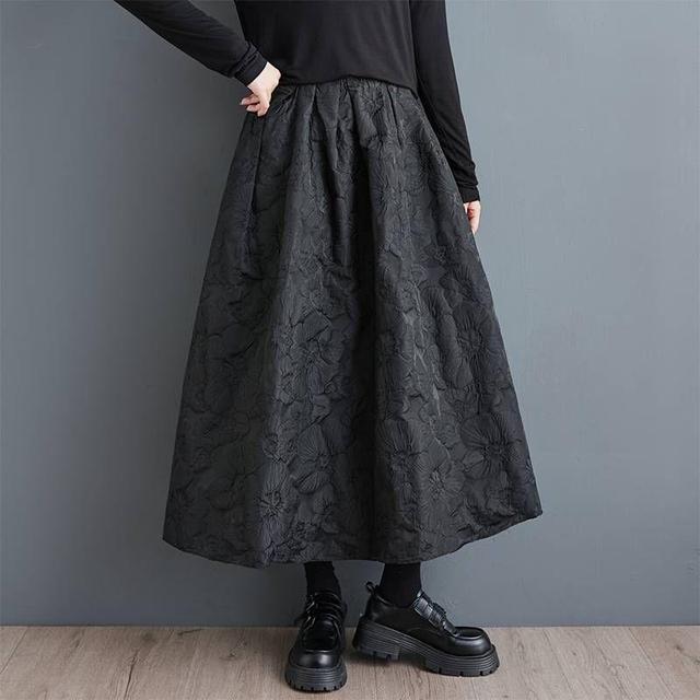 High Waist Floral Maxi A-Line Skirt Product Image