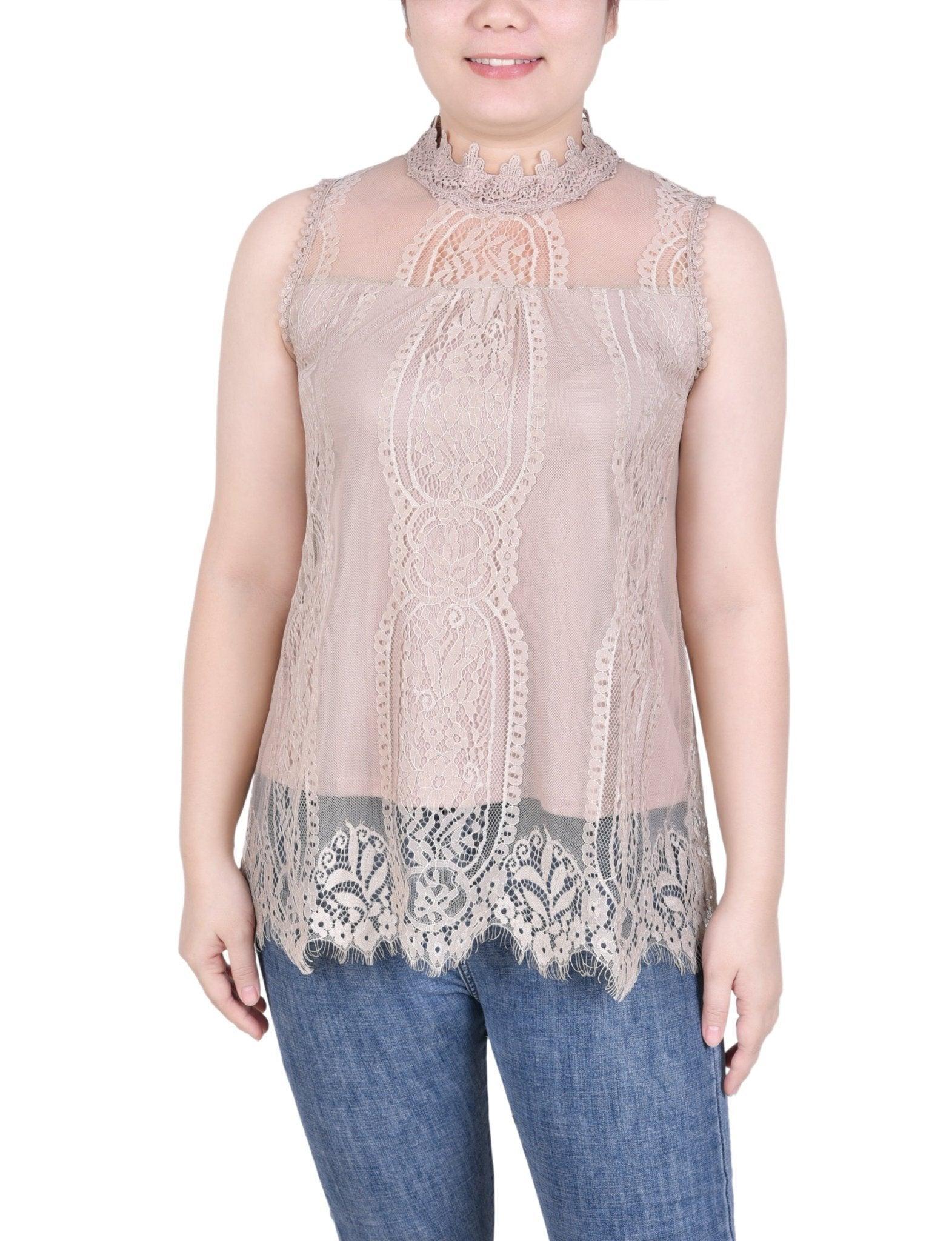 Sleeveless Mock Neck Lace Top - Petite Product Image