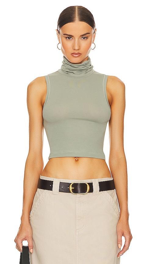 Helsa Jersey Cropped Turtleneck Tank Neutral. (also in L). Product Image