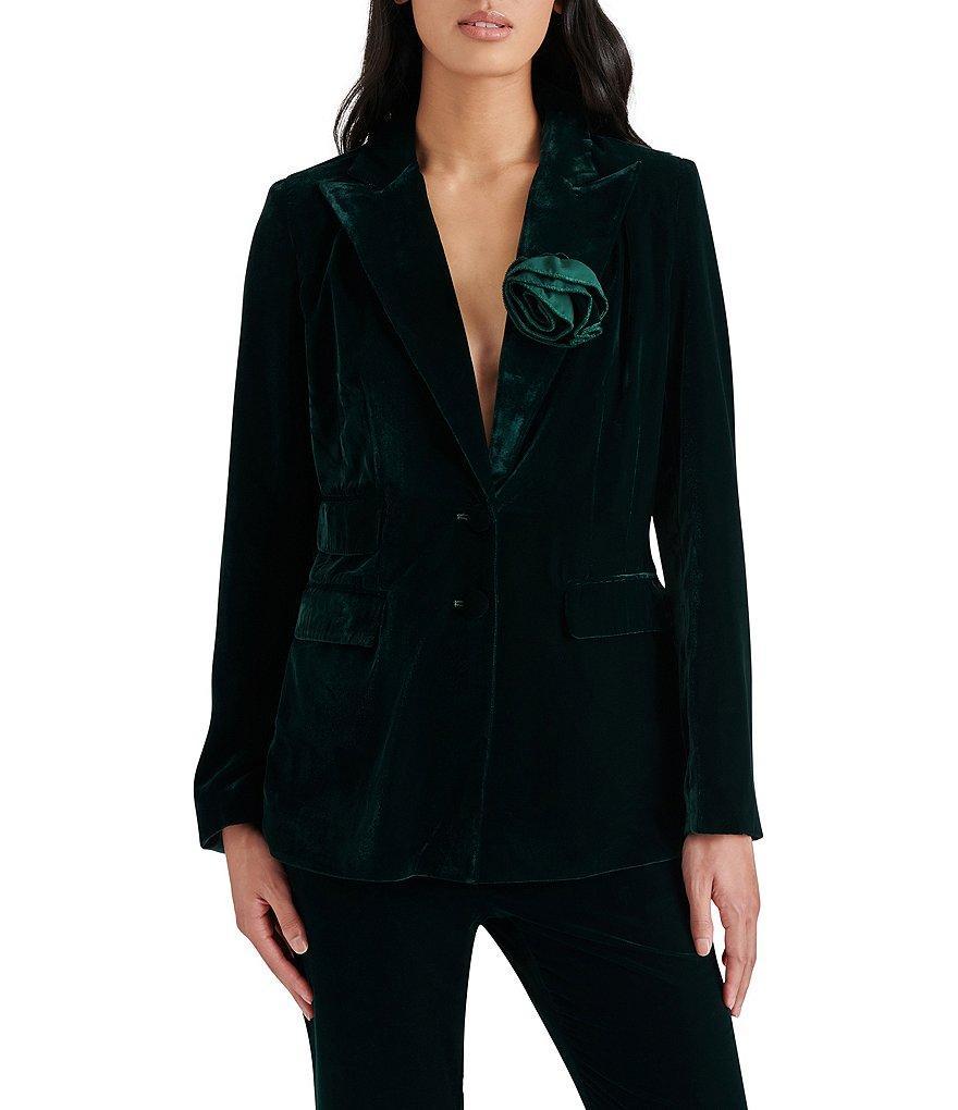 Steve Madden Merene Velvet Notch Lapel Long Sleeve Rosette Blazer Product Image