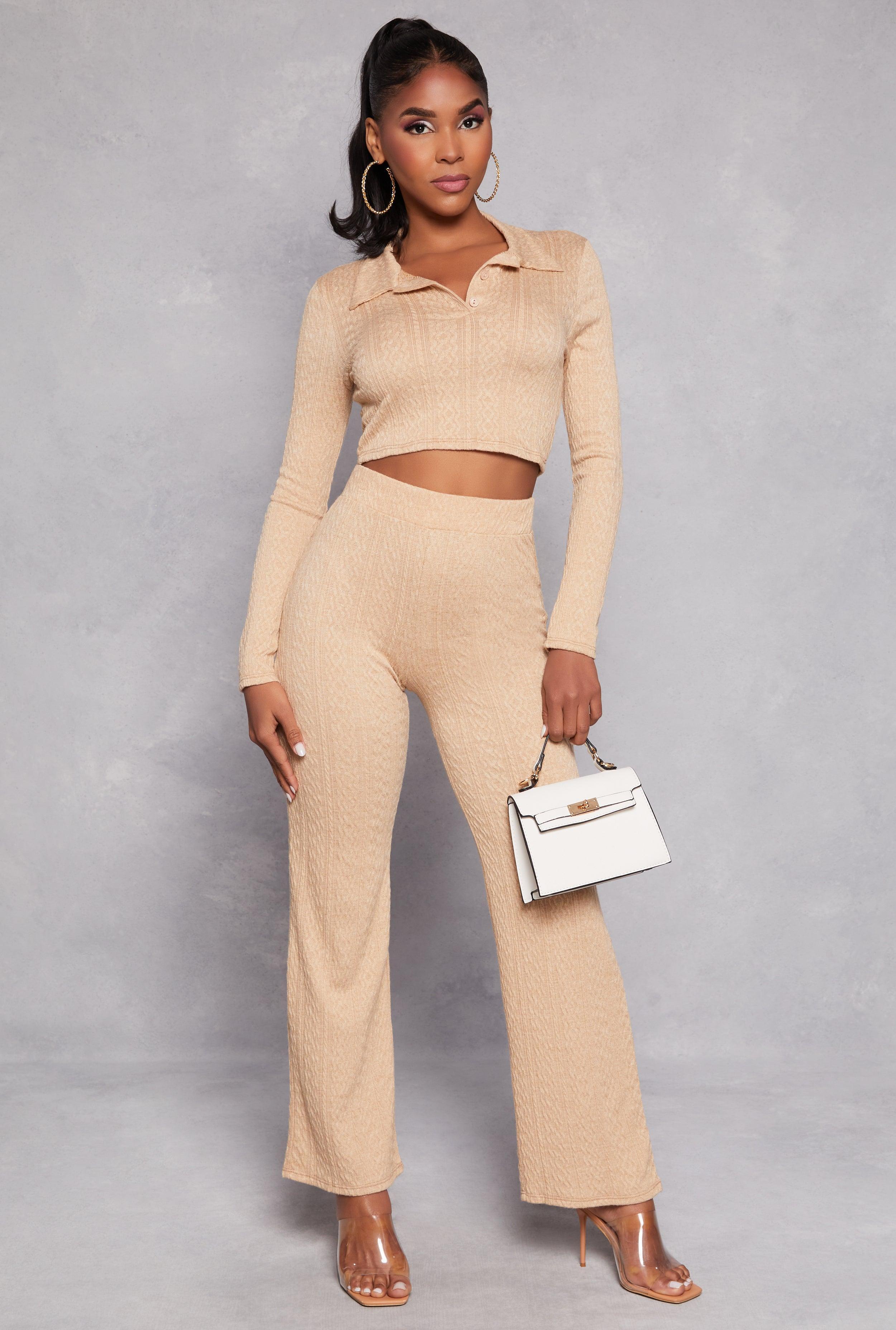 Womens Textured Knit Wide Leg Pants Product Image