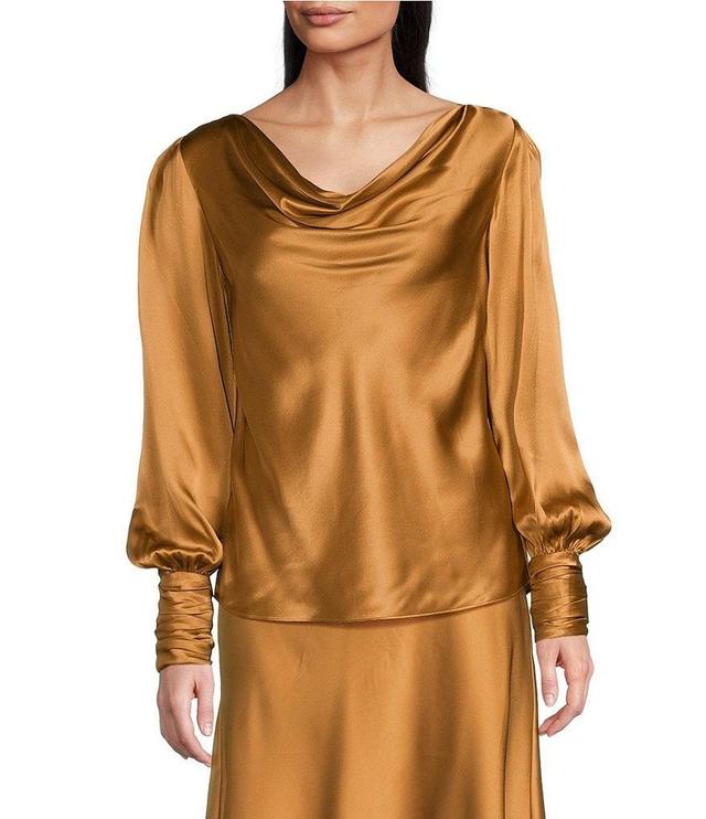 tyler boe Olivia Silk Charmeuse Draped Cowl Neck Long Sleeve Blouse Product Image