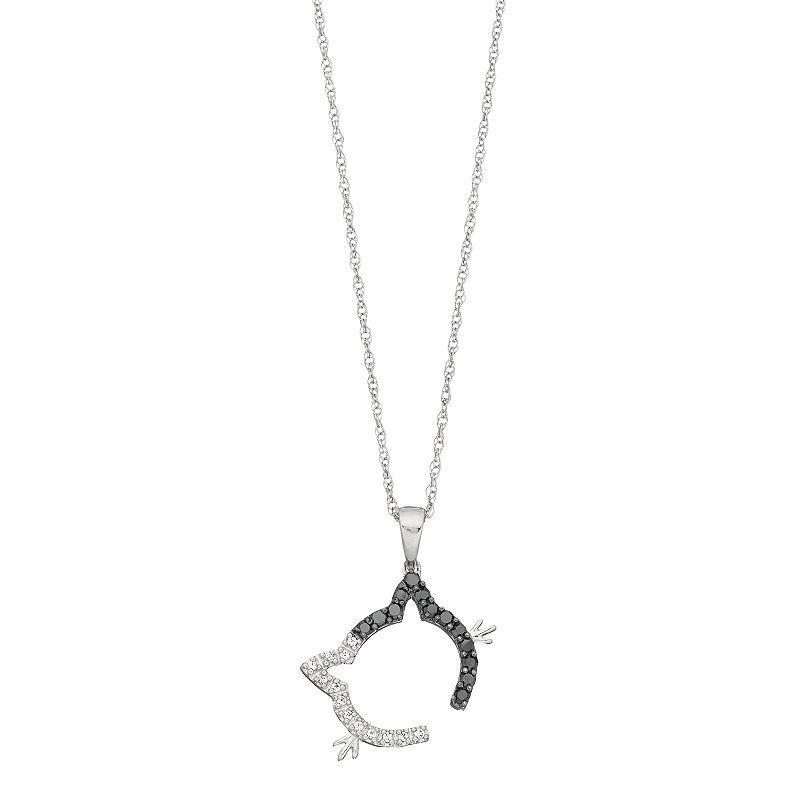 Sterling Silver 1/4 Carat T.W. White & Black Diamond Cat Necklace, Womens Product Image