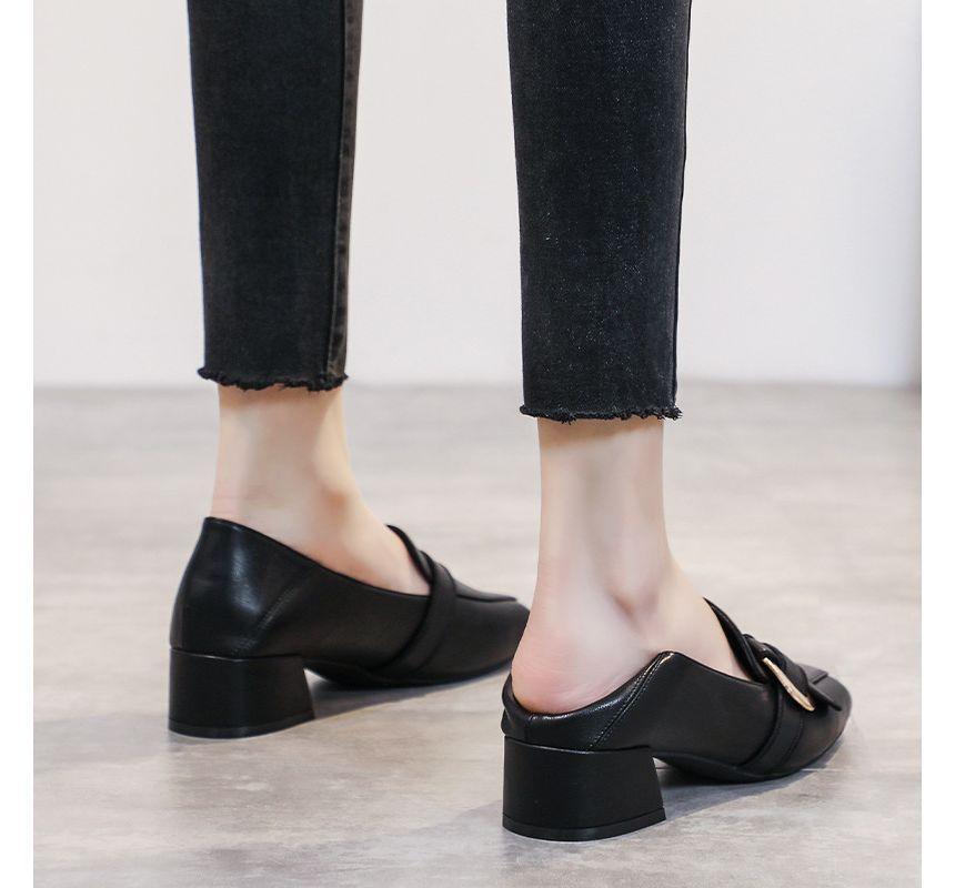 Genuine Leather Chunky Heel Buckled Loafers Product Image