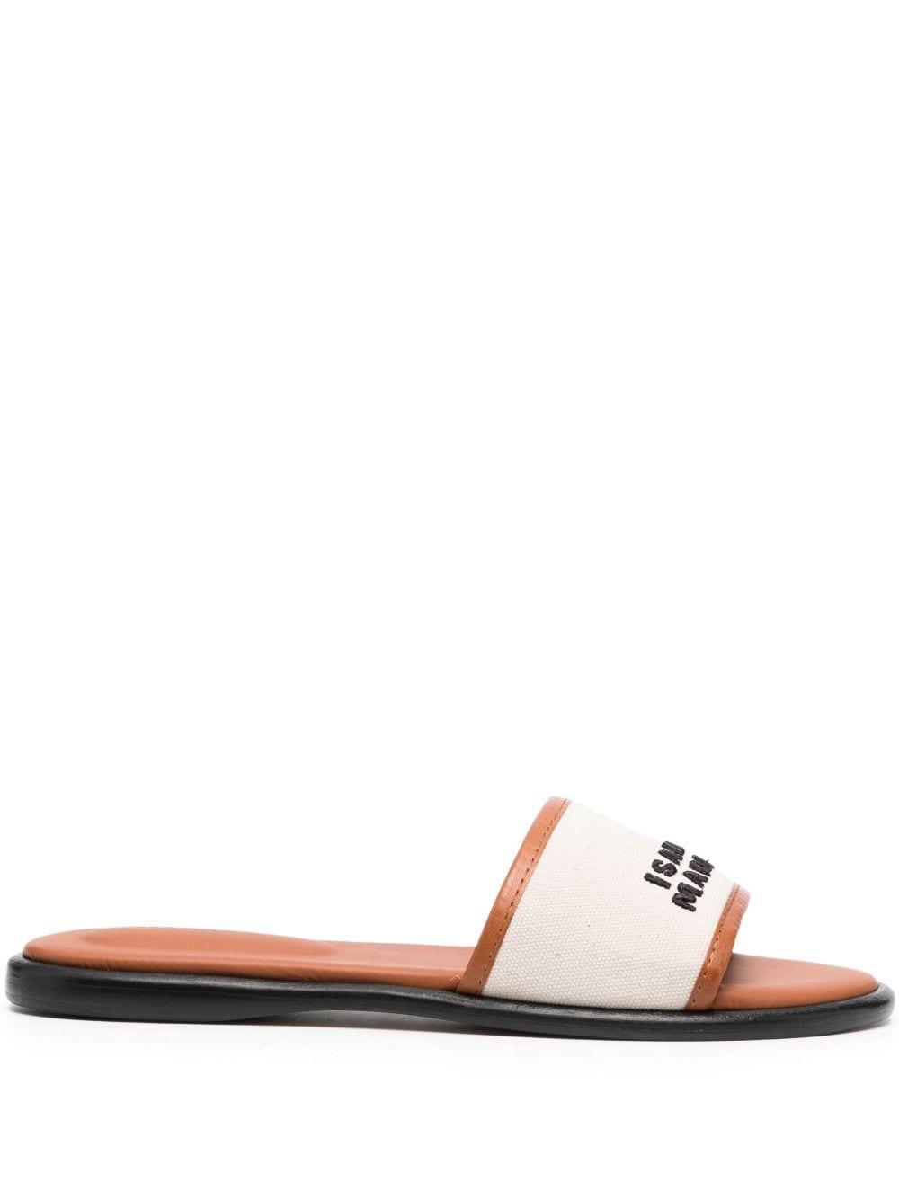 Vikee Logo-embroidered Canvas And Leather Slides In Beige Product Image