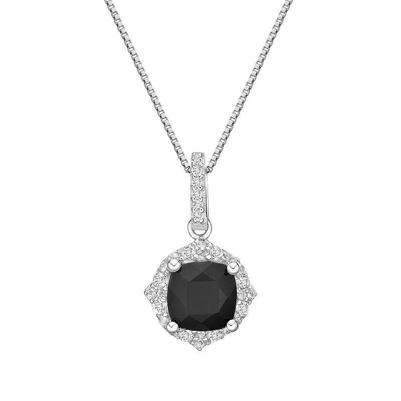 Gemminded Sterling Silver Black Onyx Cushion-Cut Pendant Necklace, Womens Product Image