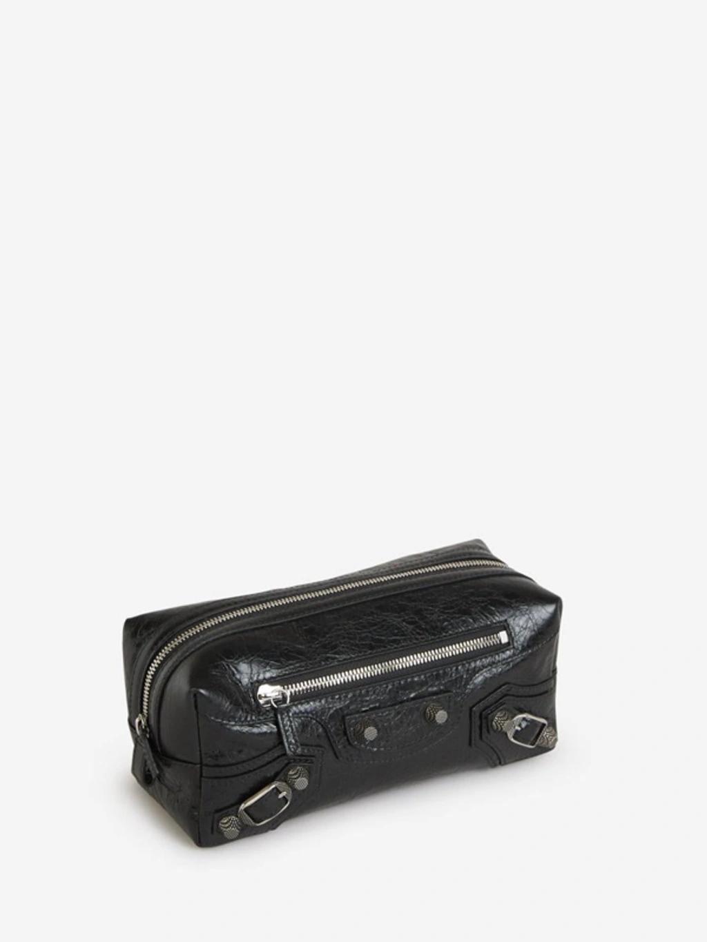 BALENCIAGA Le Cagole Leather Wash Bag In Black Product Image