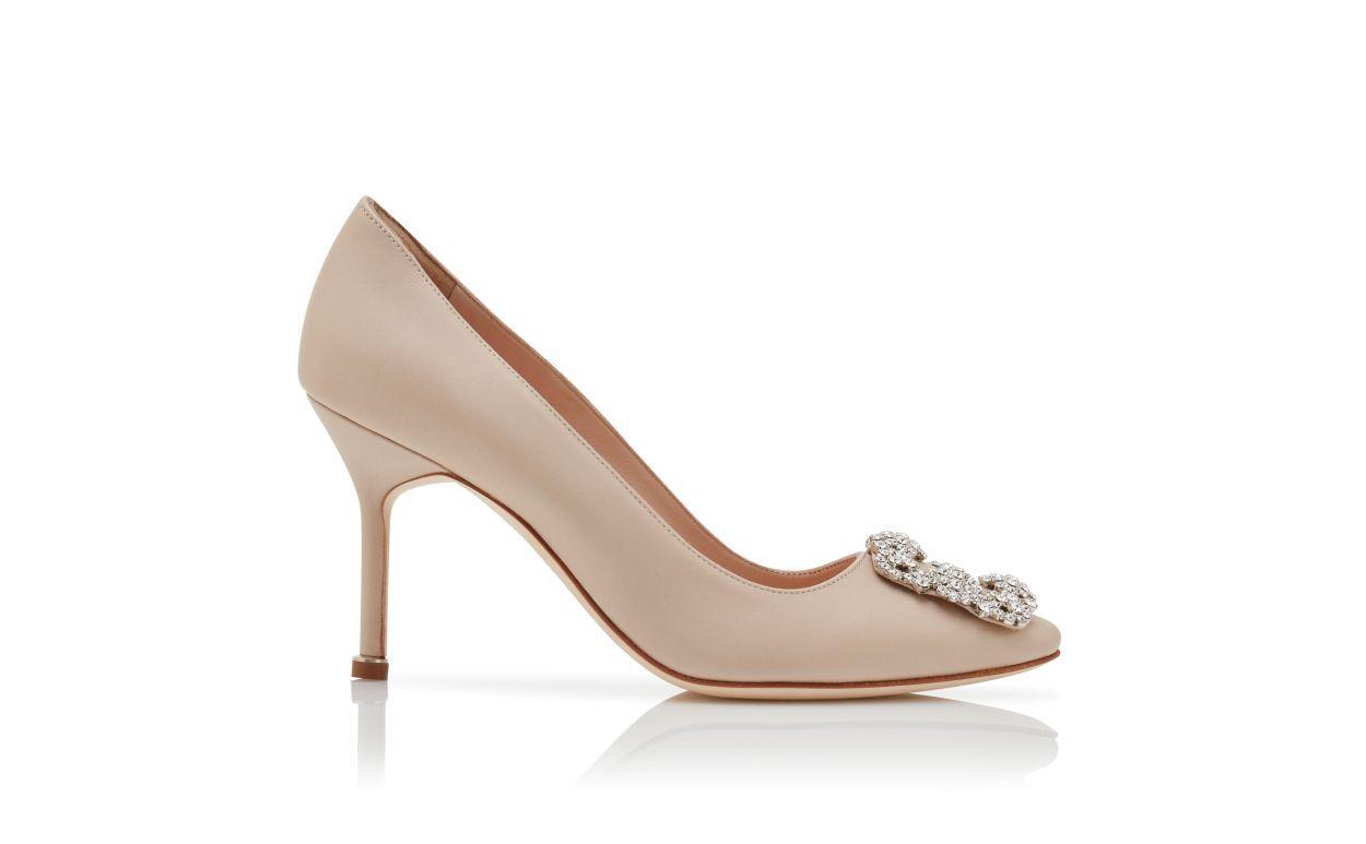 HANGISI 90 Beige Calf Leather Jewel Buckle Pumps Product Image