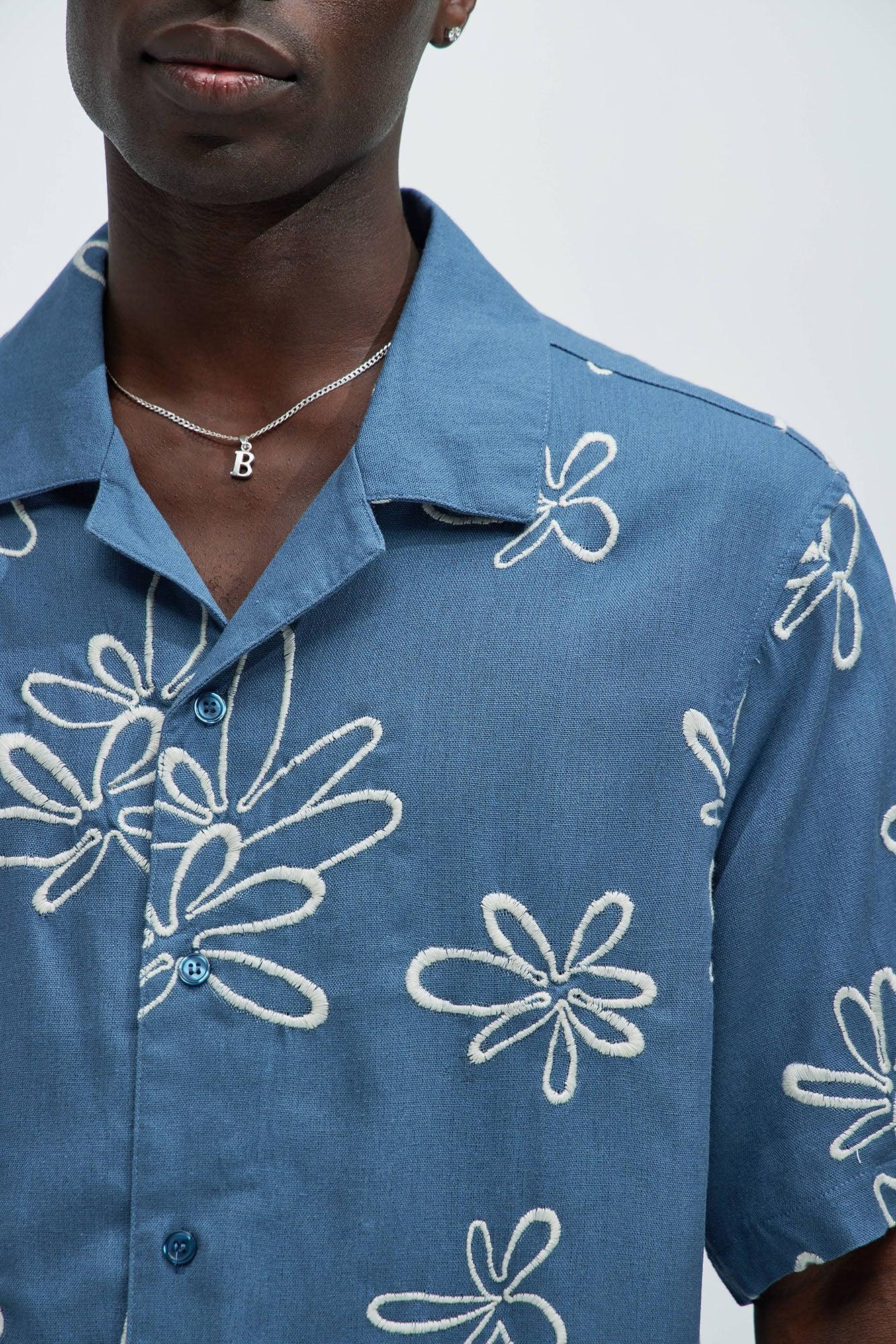 Daydream Floral Linen Shirt - Blue Product Image