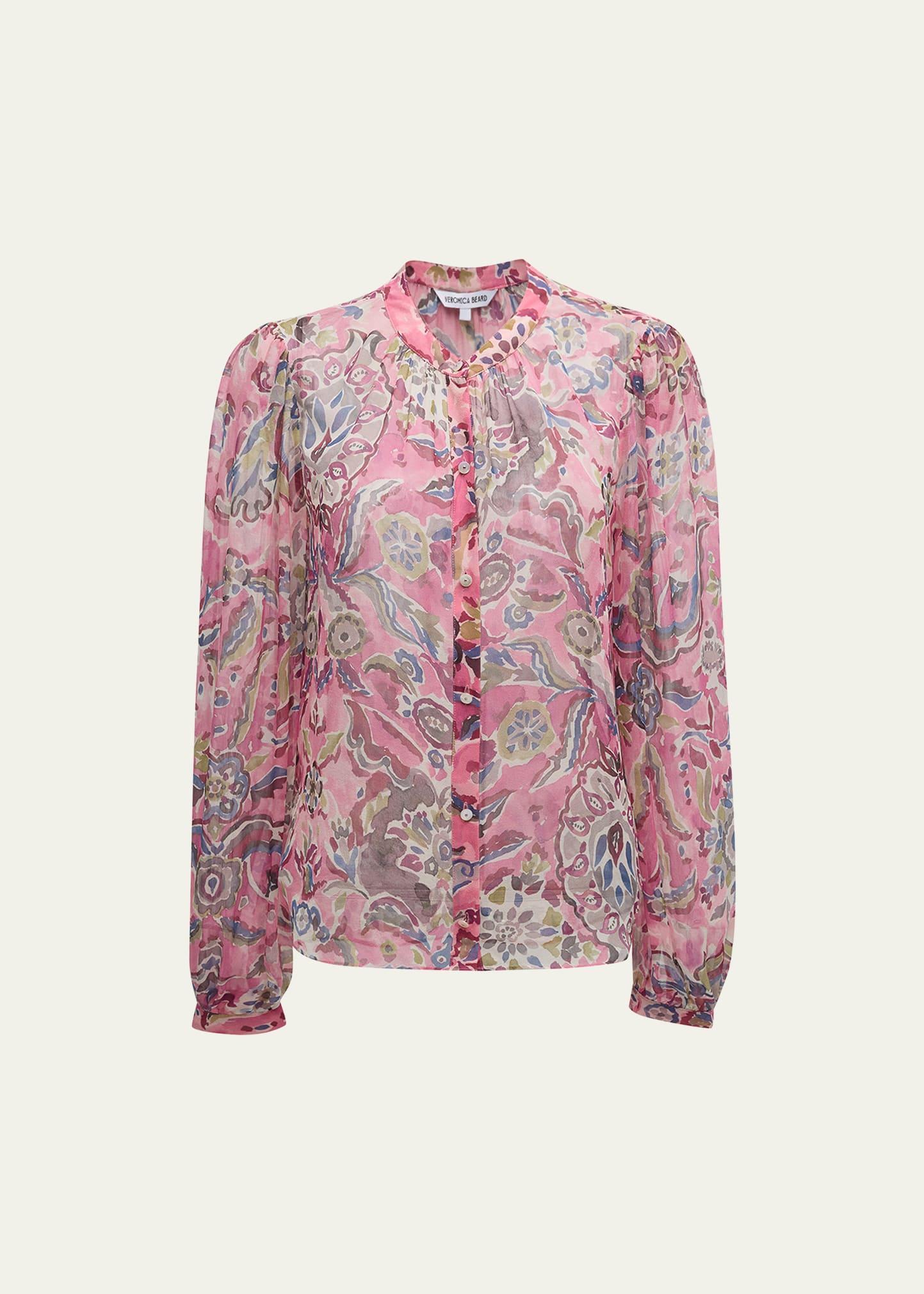 Ashlynn Long-Sleeve Printed Silk Blouse Product Image