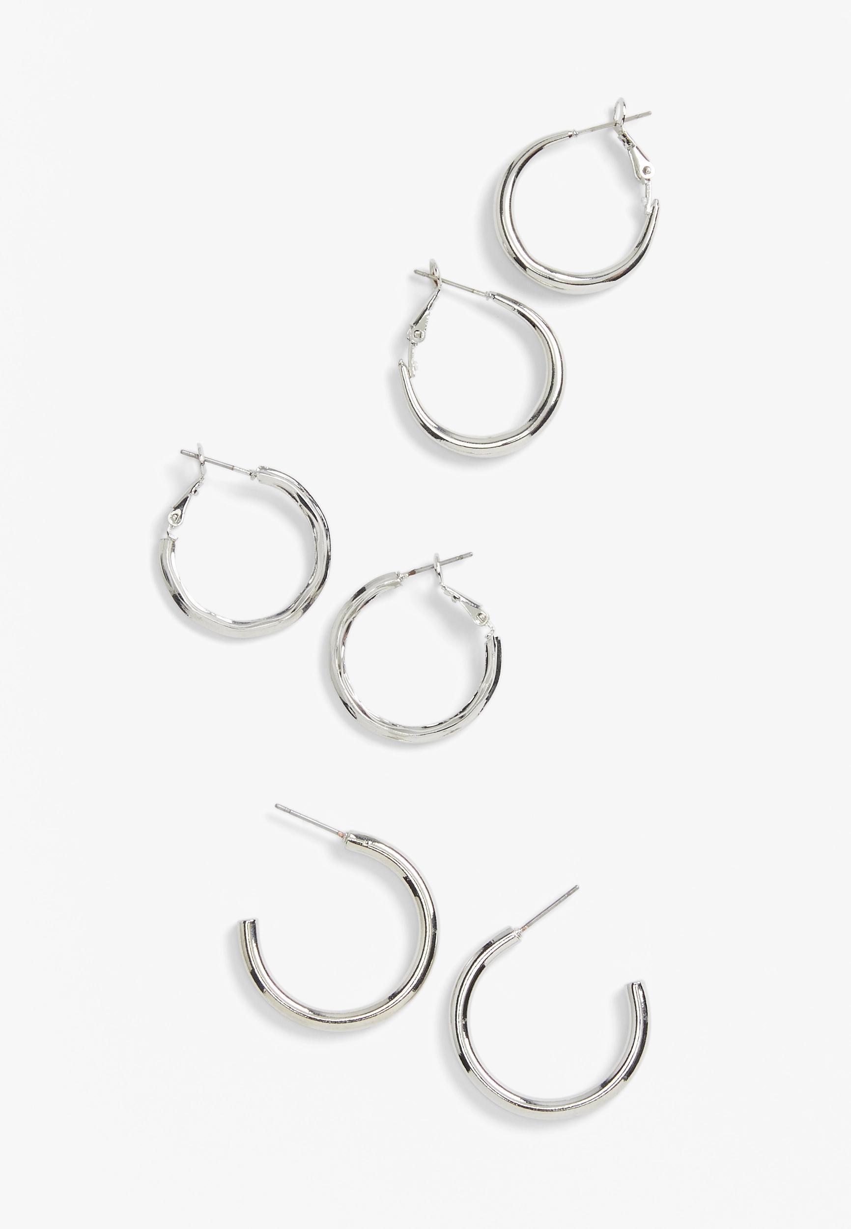 Maurices Womens 3 Pack Silver Hoop Earring Set Gray Size O/s Product Image