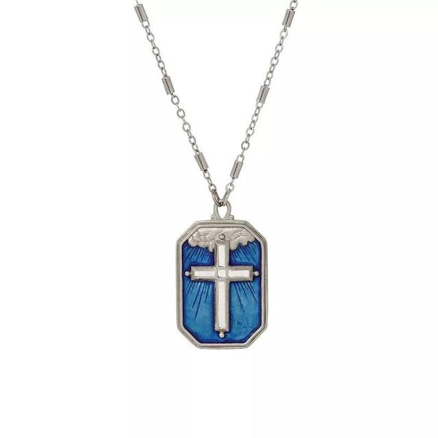 Symbols of Faith Blue Enamel Sky Cross Pendant Necklace, Womens Product Image