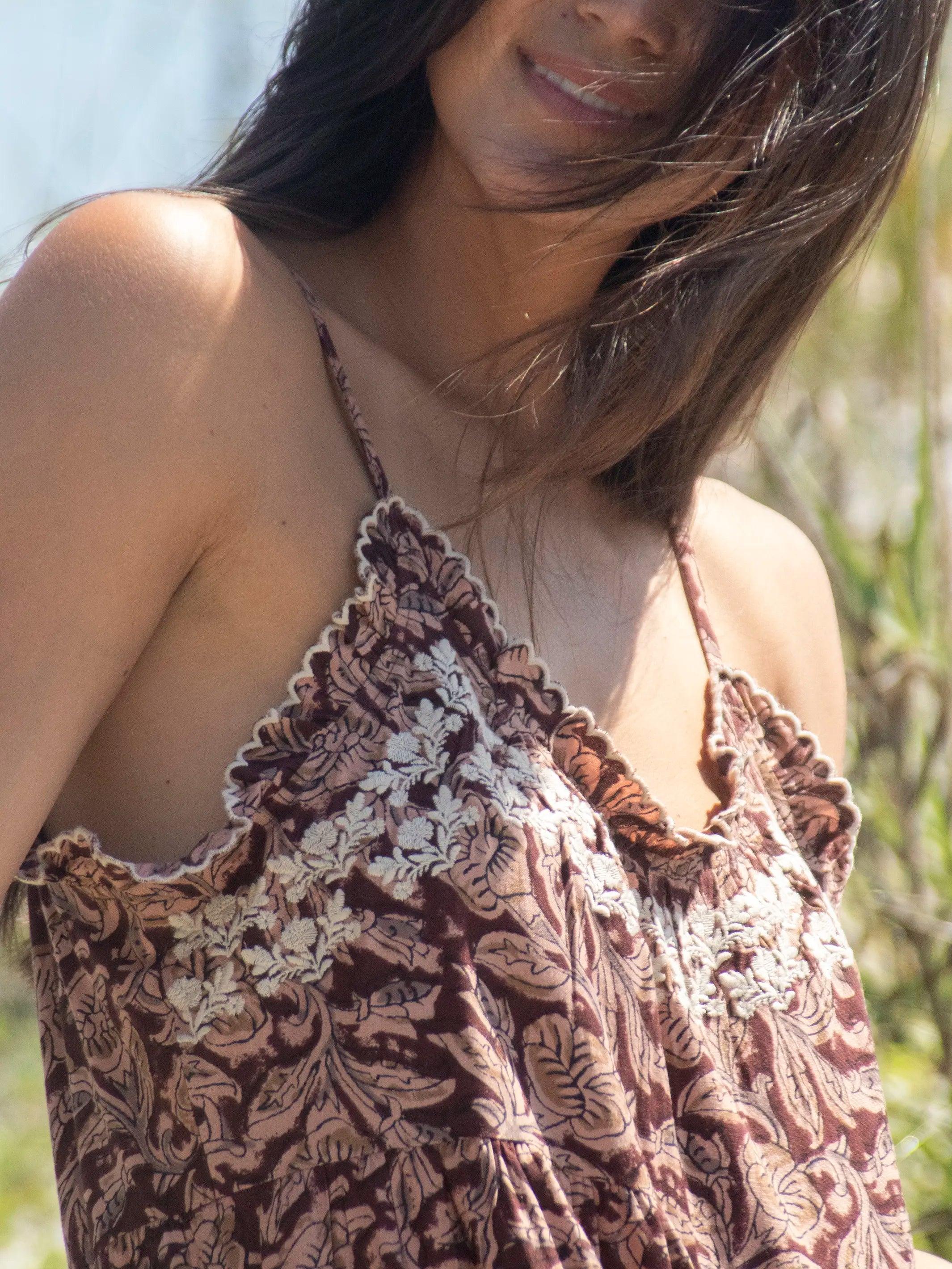 Harley Jumpsuit - Brown Floral Vines Product Image