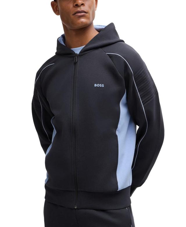 Stretch-cotton Zip-up Hoodie With Embossed Artwork In Black Product Image