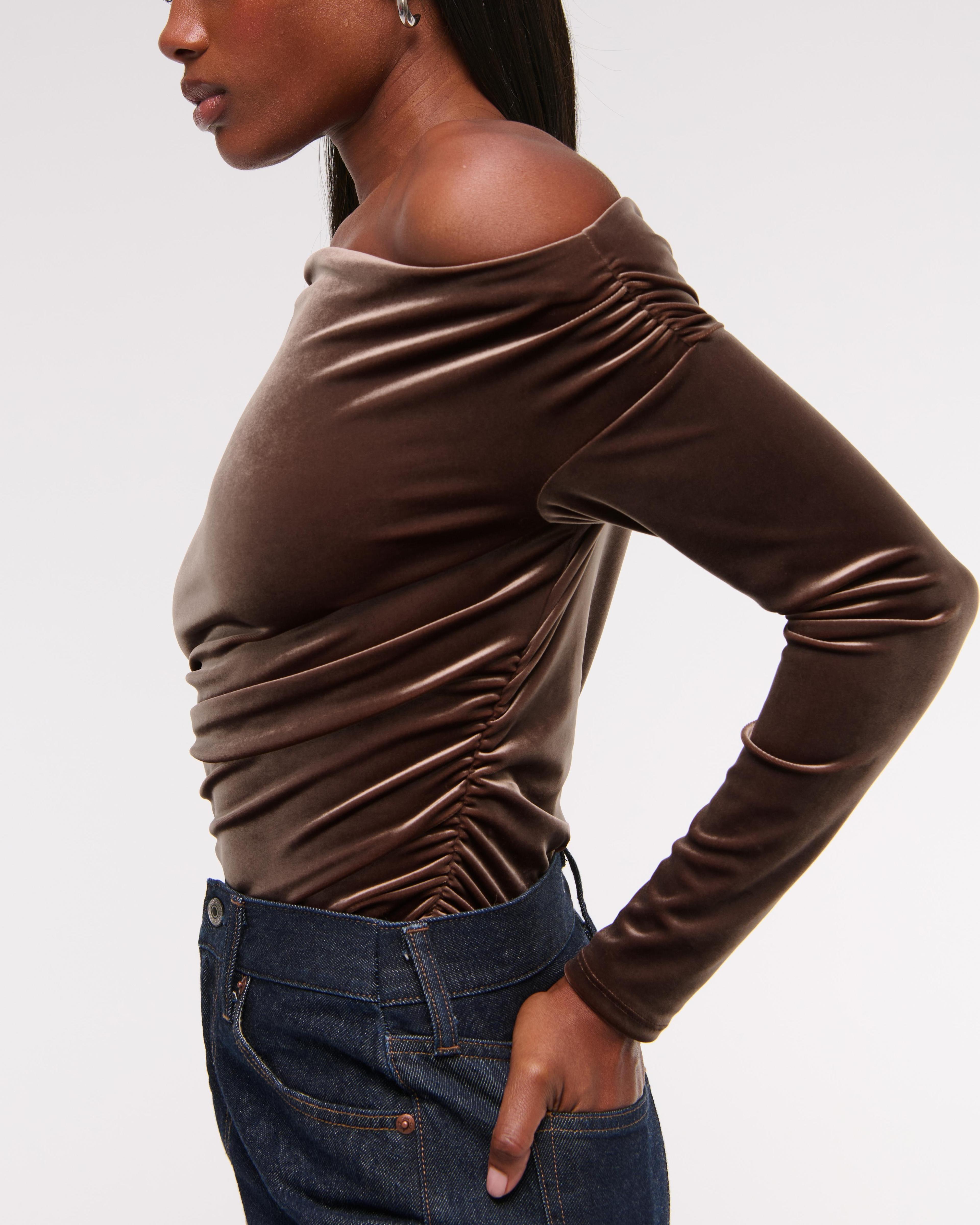 Long-Sleeve Off-The-Shoulder Draped Top Product Image