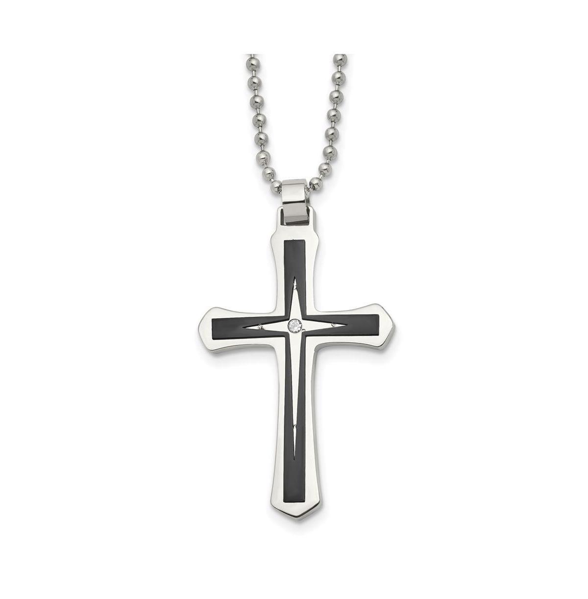 Chisel Brushed Black Ip-plated Cz Cross Pendant Ball Chain Necklace Product Image