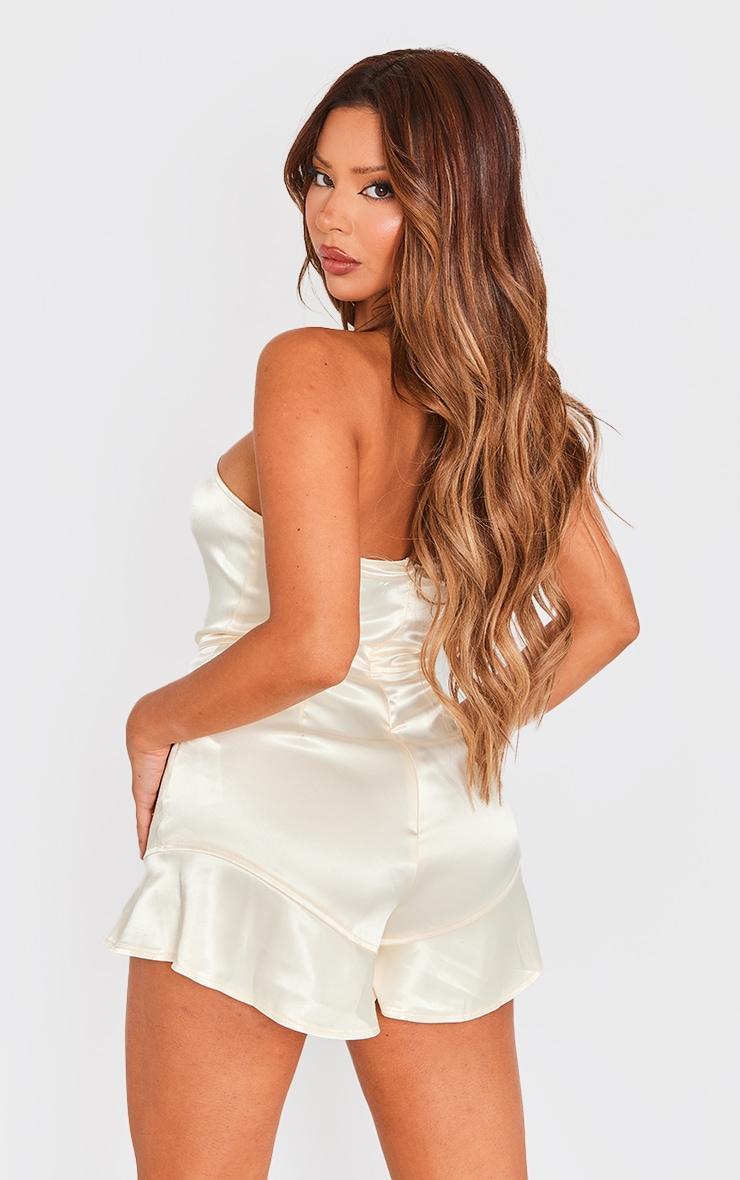 Champagne Satin Frill Leg Bandeau Romper Product Image