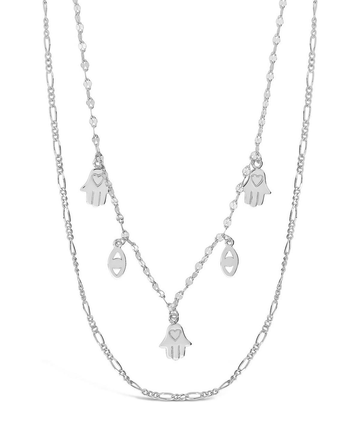 Womens Evil Eye Hamsa and Figaro Chain Layered Necklace Product Image