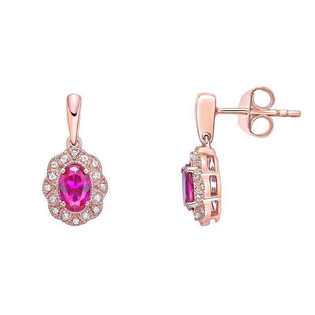 Gemminded 10k Rose Gold, Ruby & 1/10 Carat T.W. Diamond Earrings, Womens, Red Product Image