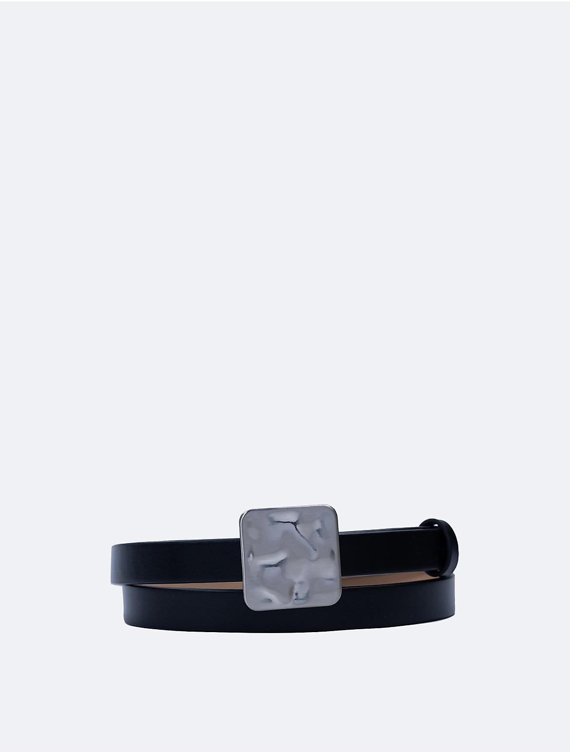 Calvin Klein Womens Skinny Hammered Plaque Buckle Belt Product Image