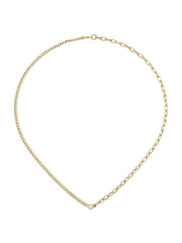 Womens 14K Yellow Gold & Diamond Mixed-Chain Necklace Product Image