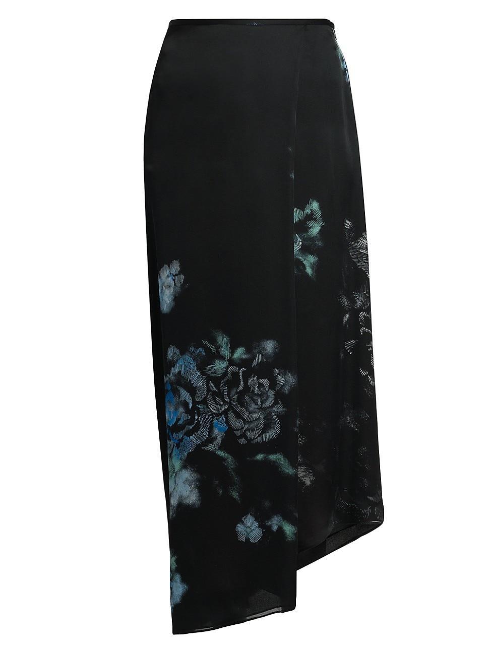 Womens Floral Silk Asymmetric Maxi Skirt Product Image