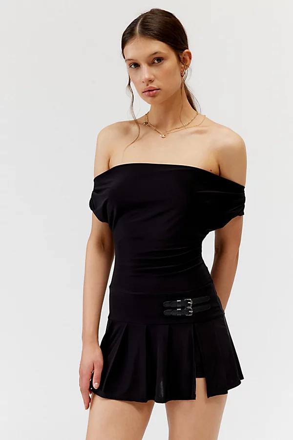 Urban Outfitters UO Off-The-Shoulder Kilt Romper Womens at Urban Outfitters Product Image