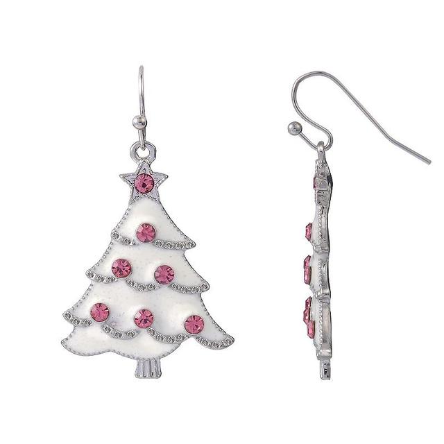 Celebrate Together Silver Tone Enamel & Pink Stone Tree Drop Earrings, Womens, White Product Image