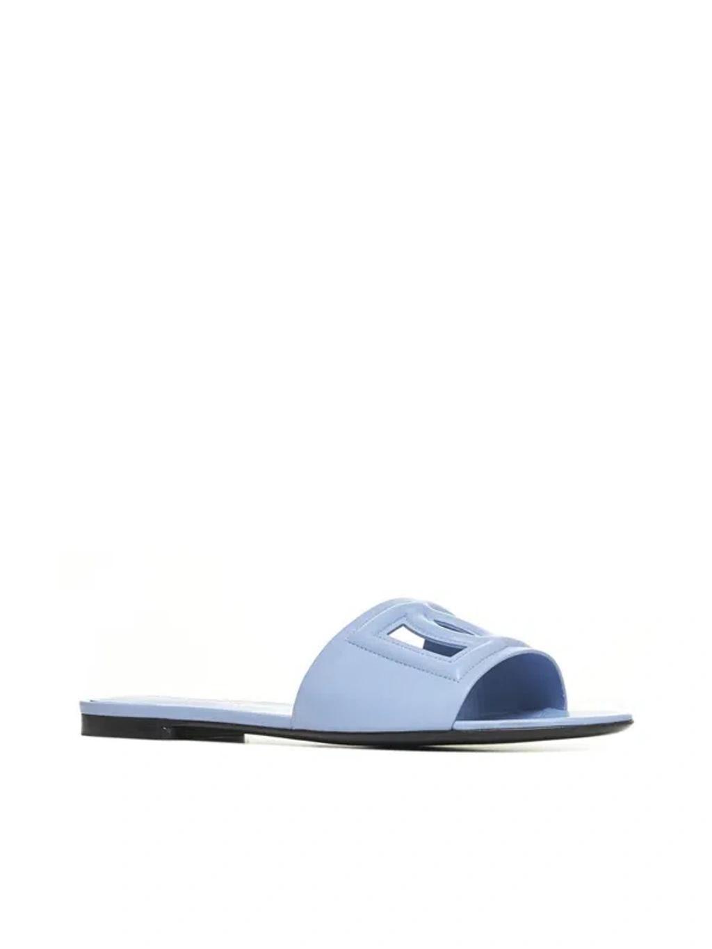 DOLCE & GABBANA Cutout Dg Flat Slide Sandals In Blue Product Image