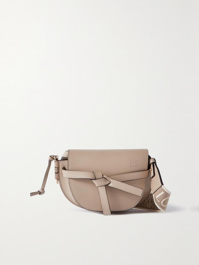 LOEWE Gate Mini Canvas Jacquard-trimmed Leather Shoulder Bag In Neutrals Product Image