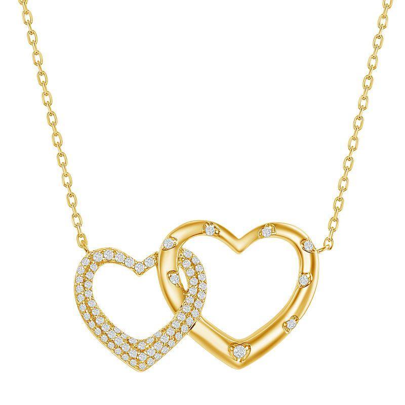 14k Gold Over Silver Interlocking Cubic Zirconia Heart Necklace, Womens Gold Tone Product Image