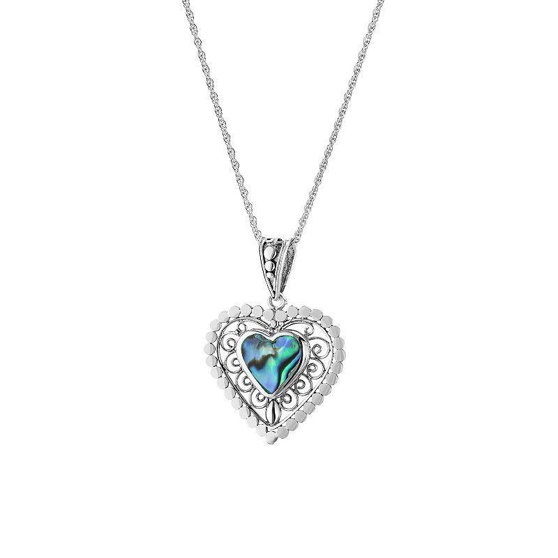 Athra NJ Inc Sterling Silver Abalone Filigree Heart Pendant Necklace, Womens Product Image