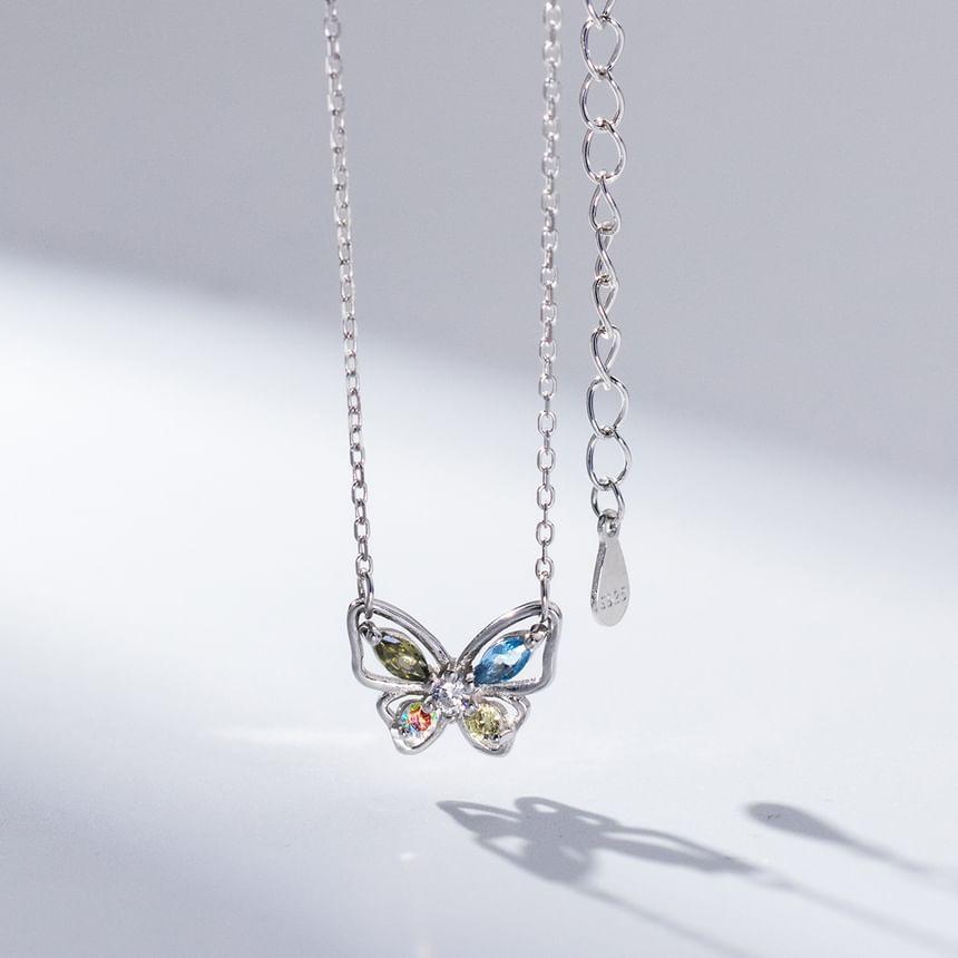 925 Sterling Silver Rhinestone Butterfly Necklace Product Image