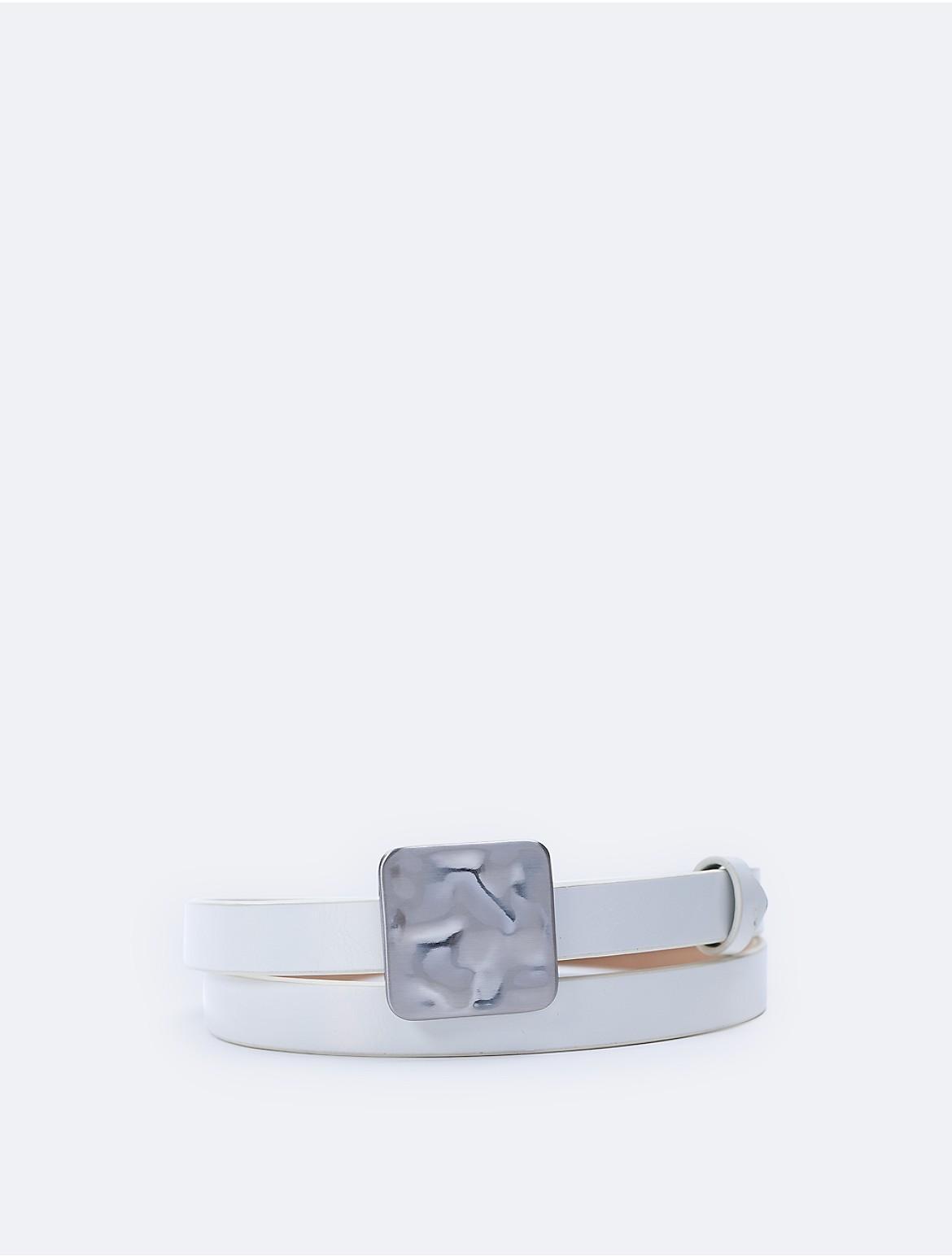 Calvin Klein Womens Skinny Hammered Plaque Buckle Belt Product Image