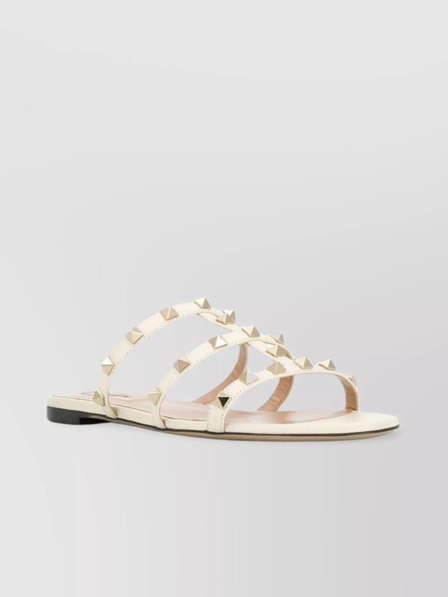 VALENTINO GARAVANI Flat Sole Studded Leather Sandals In White Product Image